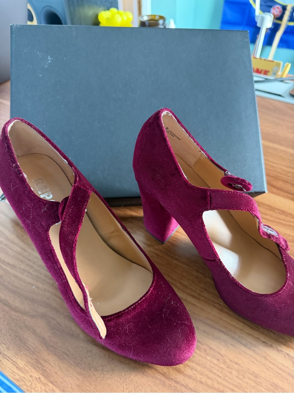 Report Velvet Mary Jane Heels in Burgundy